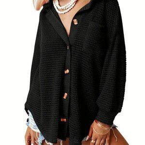 XL CARDIGAN BLACK WAFFLE‎